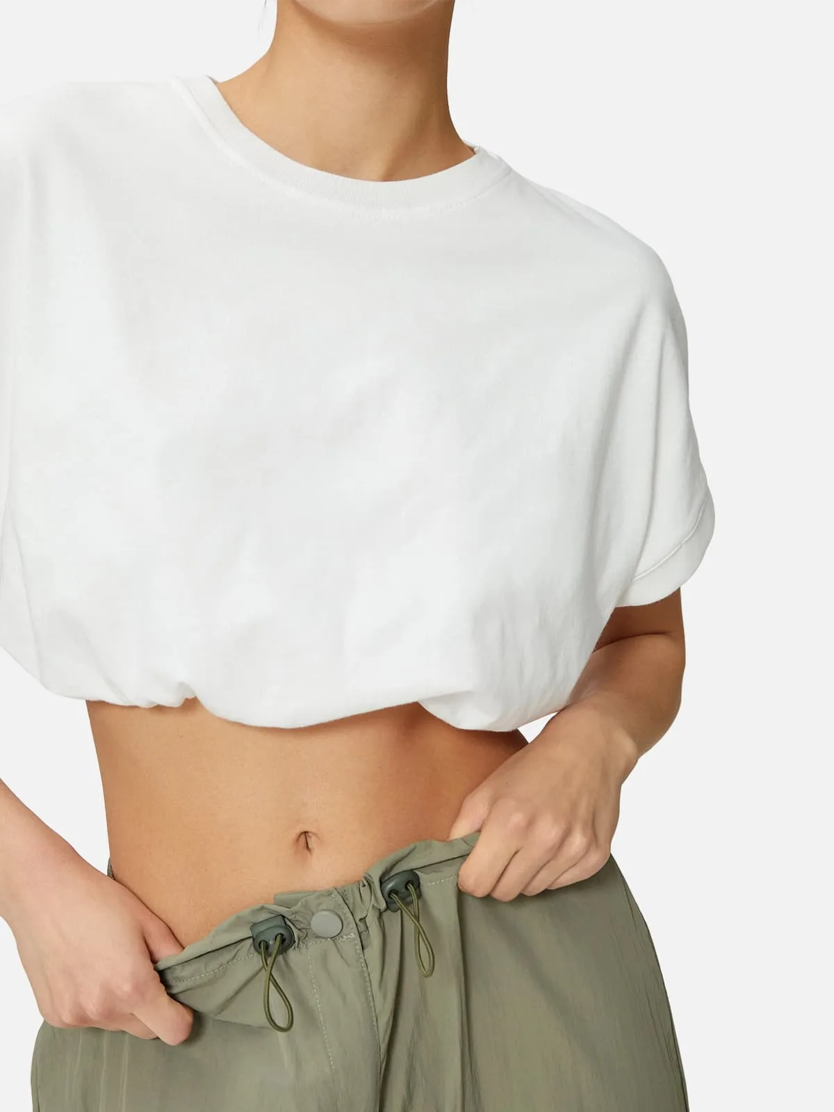 Elastic Waist Cotton Short T-shirt - Imagen 2